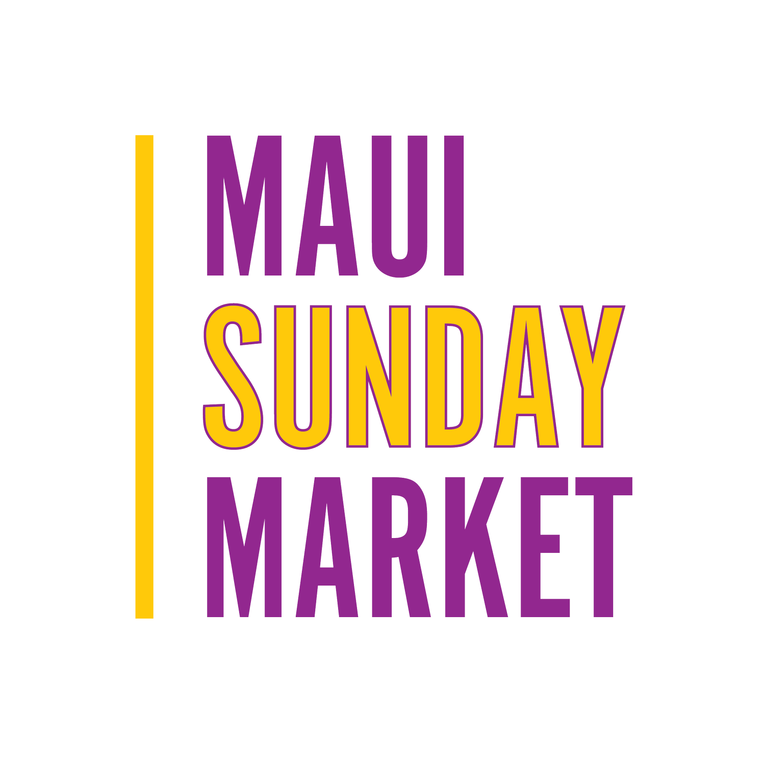 Logo of the maui sunday market with stylized text and color accents.